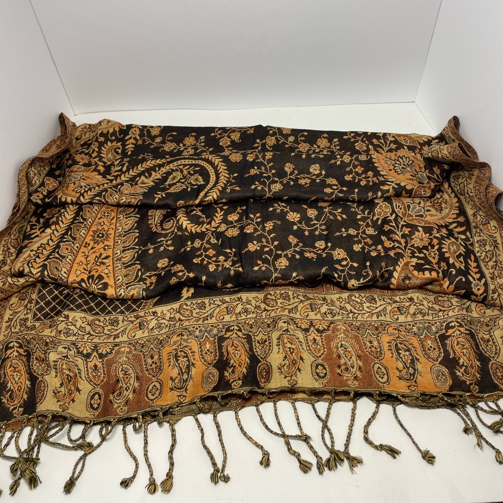 New Soft Silky Reversible Paisley Shawl Wrap Scarf With Fringe
